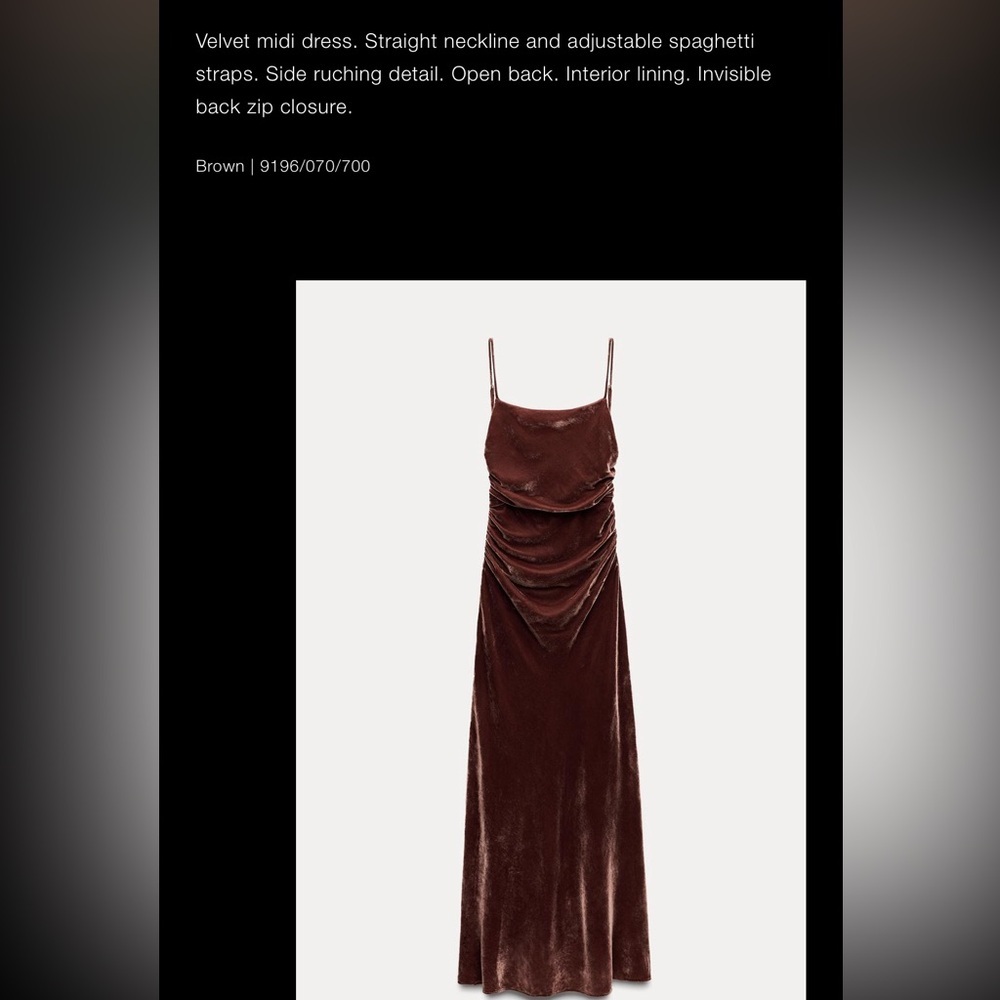 Zara NEW velvet midi strappy dress brown 9196/070 - Picture 7 of 9